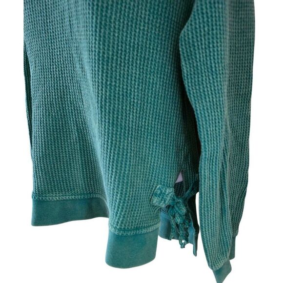 Saturday/Sunday Teal Textured Long Sleeve Pullover Top Side Ties cottagecore - Picture 3 of 6